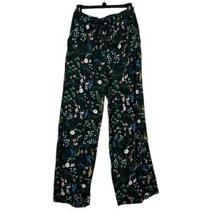 H&M Anna Glover Green Floral Wide Leg Pants Size 10